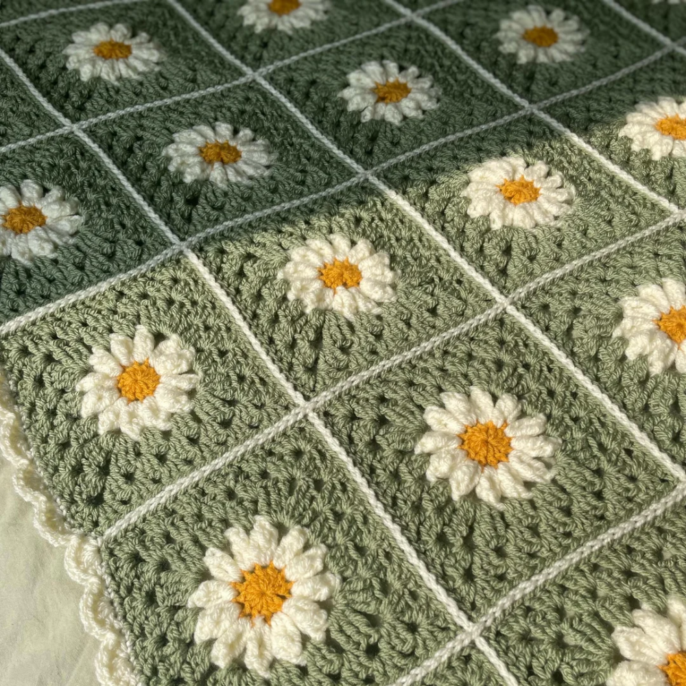 Olive Daisy Blanket Crochet Pattern