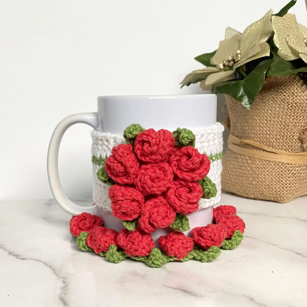 Blooming Roses Mug Cozy Crochet Pattern