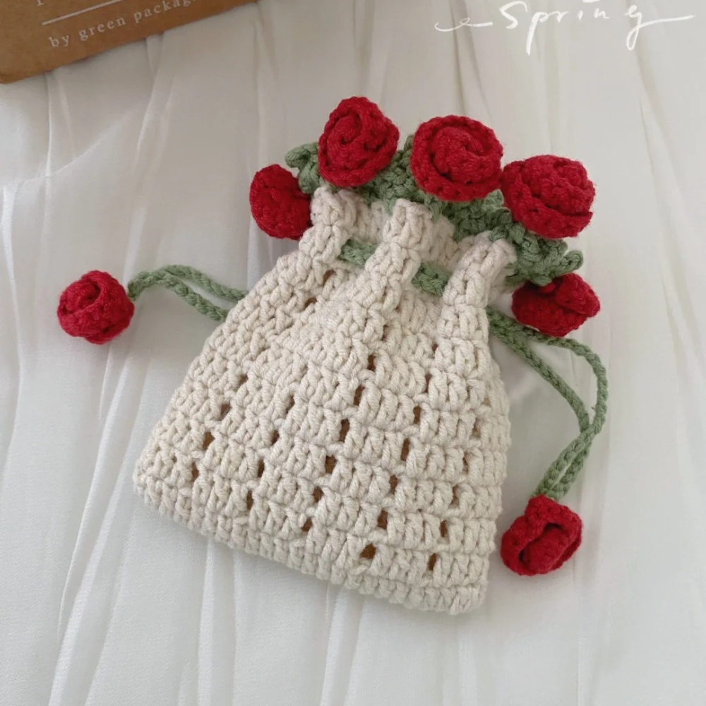 Rose Drawstring Bag Crochet Pattern