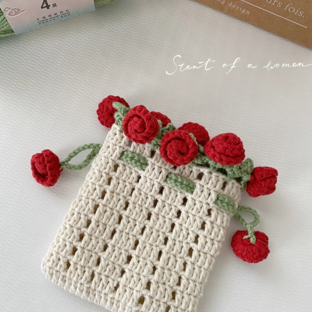 Rose Drawstring Bag Crochet Pattern