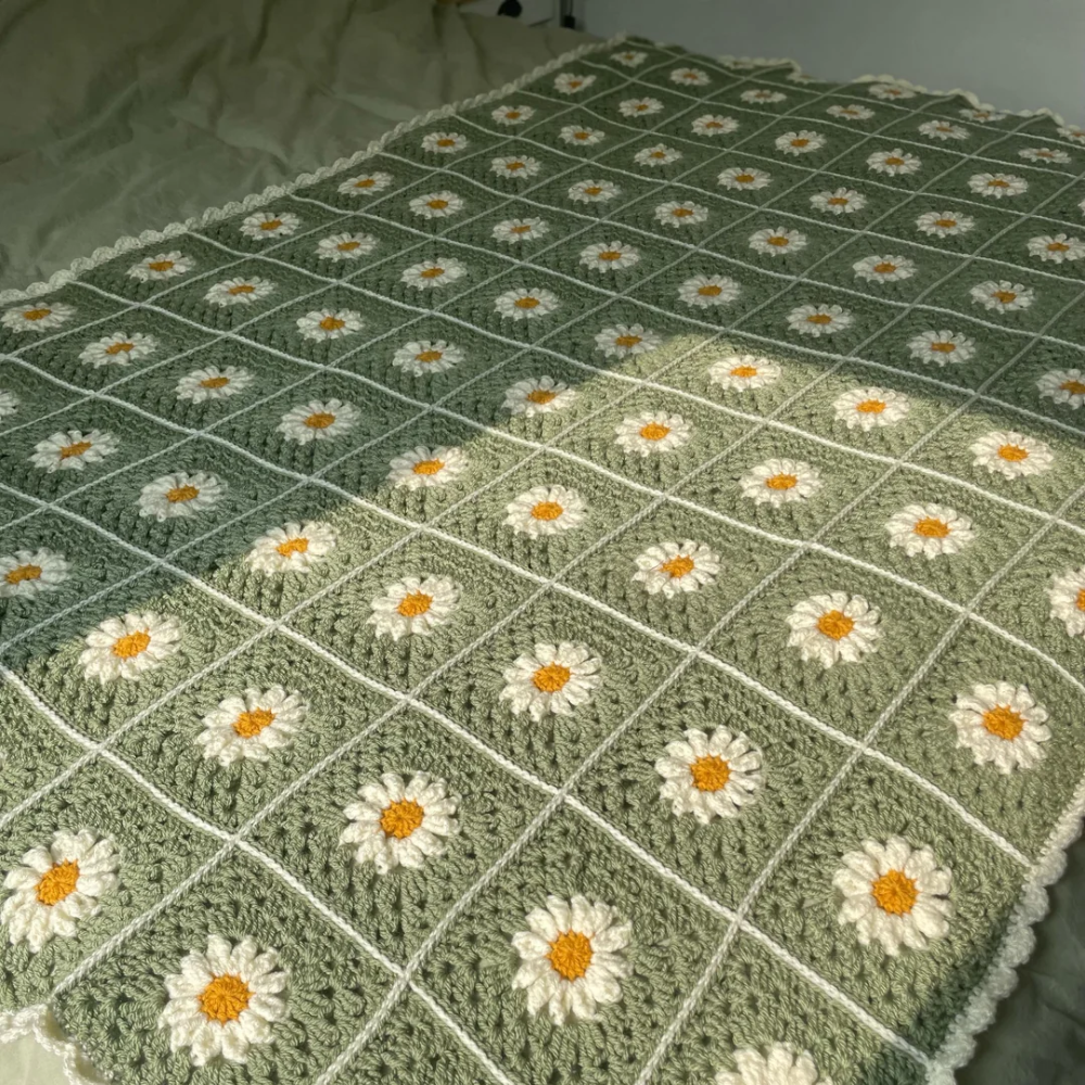 Olive Daisy Blanket Crochet Pattern