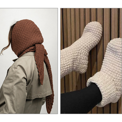 2 in 1 Hooded Scarf & Slippers Crochet Pattern