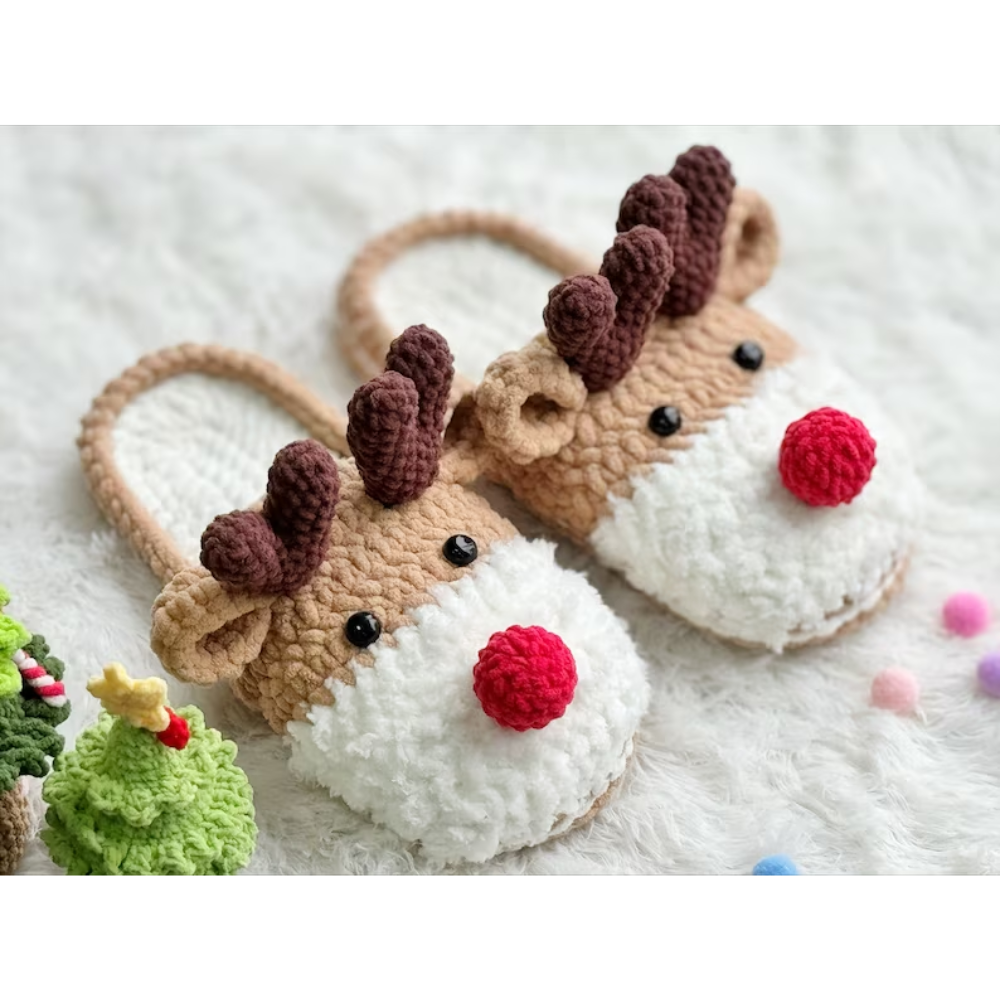 Reindeer Slippers Crochet Pattern